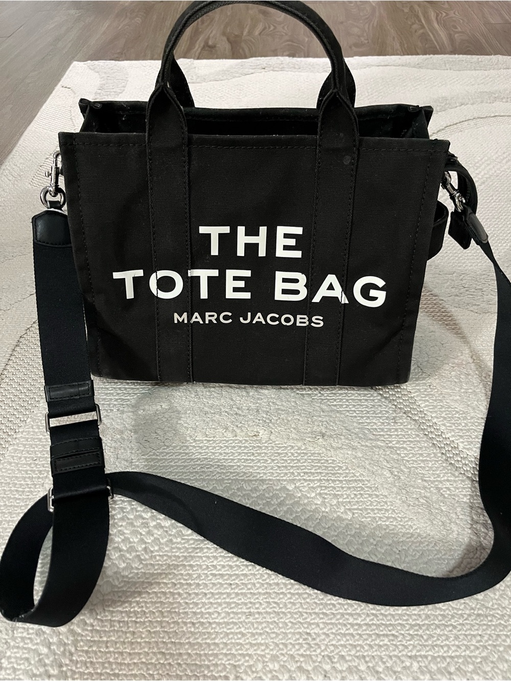 Marc Jacobs Black Canvas Tote Bag with White Logo